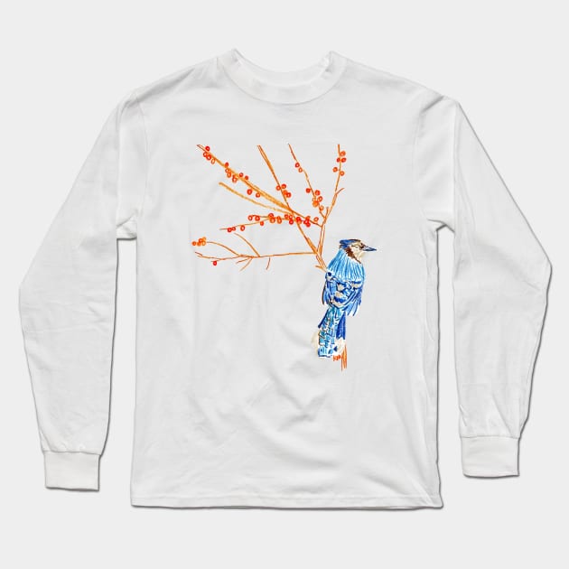 Blue Jay Long Sleeve T-Shirt by Katherine Montalto